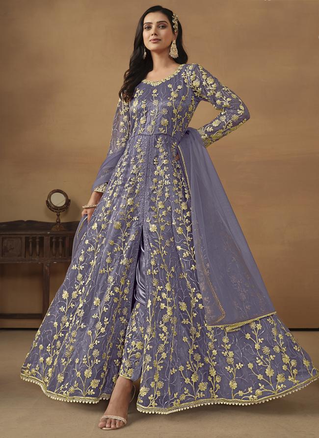 Net Lilac Wedding Wear Embroidery Work Anarkali Suit